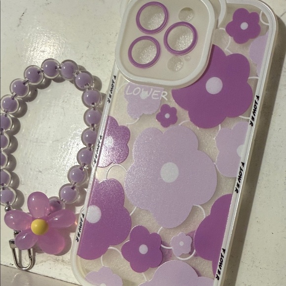 Purple Floral Phone Case with Beaded Strap - Picture 2 of 3